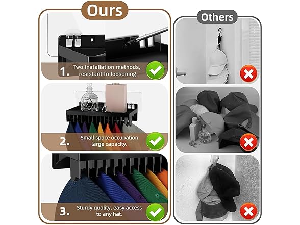 Hat Rack Wall Mount 16 Caps Black