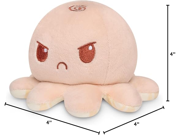 The Original Reversible Octopus Plushie - Tan Plaid + Peach