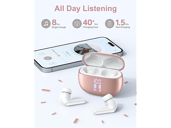 HUIFU Bluetooth Wireless Earbuds, Blush