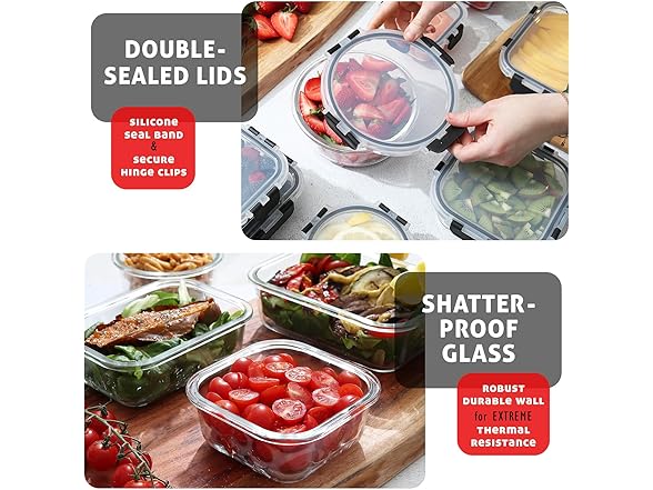 EATEX 24pc Glass Storage Containers with Lids