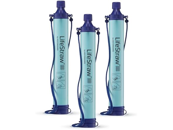 LifeStraw Personal Water Filter for Hiking, Camping, Travel, and Emergency Preparedness, 3 Pack, Blue