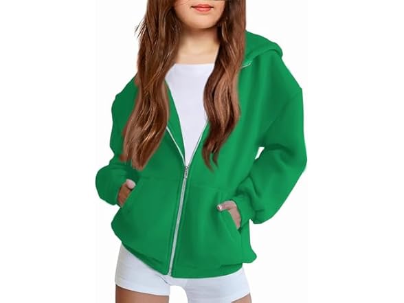 Arshiner 6-7 Years Girls Zip Up Casual Hoodie Green