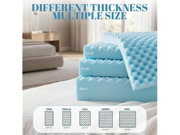 Geekman 2 Inch Memory Foam Mattress Topper, Twin XL