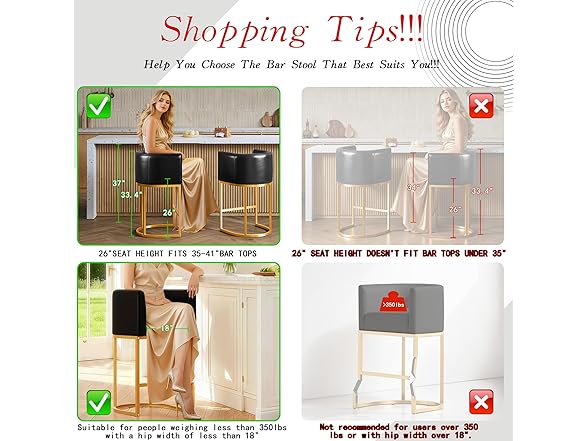 LVHOMLAX Modern Counter Height Bar Stools,Bar Stools Set of 3,PU Leather Upholstered Barrel Barstools with Backs,26'' Kitchen Island Chairs,Metal Gold Frames,Black Leather (Open Box)