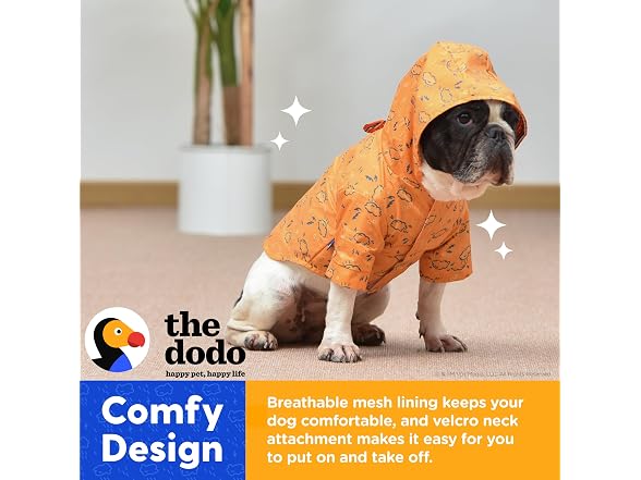 The Dodo Rainy Days Printed Raincoat for Dogs, Orange, Large