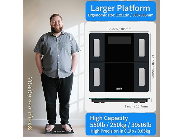 Vitafit 550lb Smart Bathroom Scale Body Weight - Gallery 2