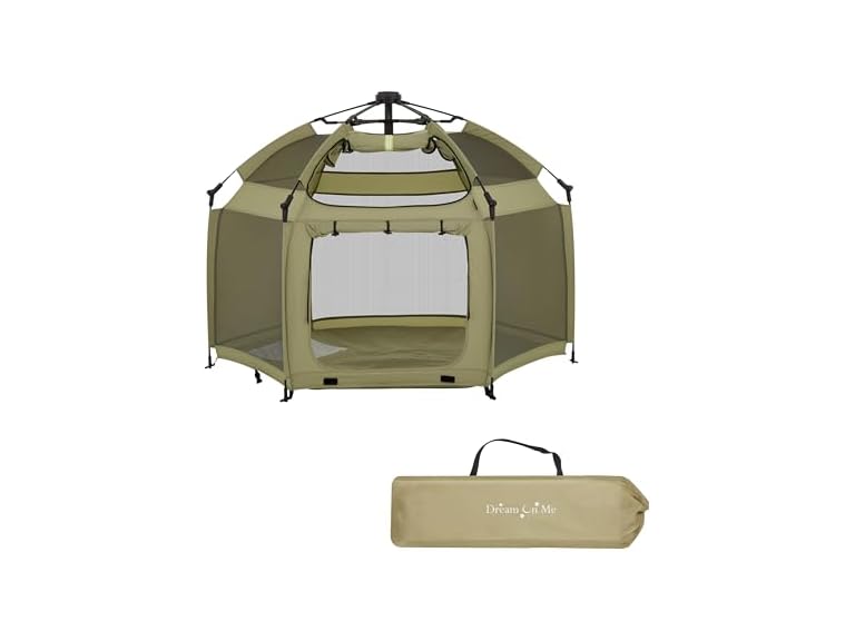 Dream On Me Pop Up Children Playpen in Taupe Green, Easy Set Up Playpen for Babies and Toddlers, Breathable Mesh Sides, One Hand Easy Fold Baby Playpen, Travel Bag Included