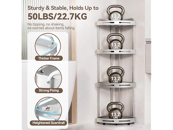 Binecer Corner Shower Caddy, 4 Tier Silver