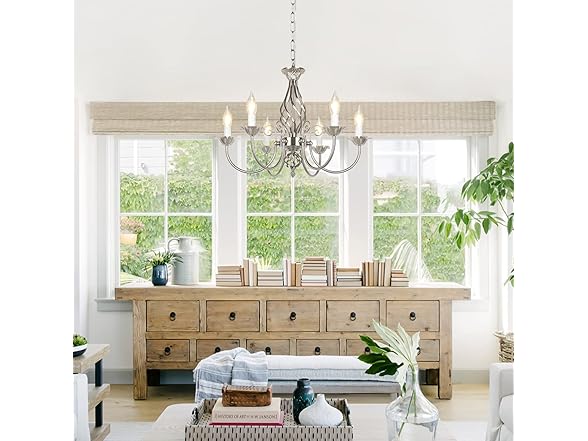 VerRon 6-Light Farmhouse Chandelier, Brushed Nickel