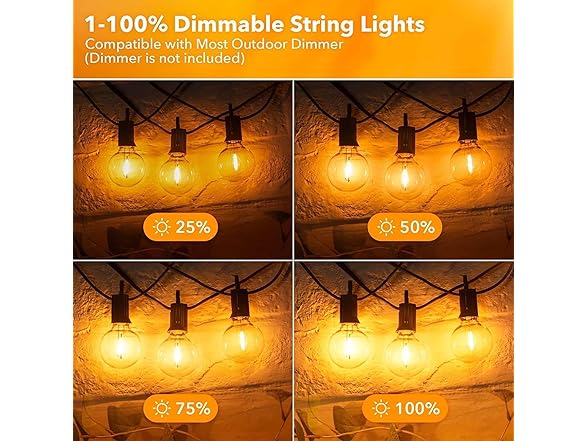 Brightown Outdoor String Lights, 100FT 50+2 G40 Bulbs