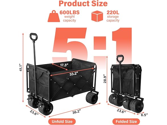 Collapsible Wagon Cart with All-Terrain Wheels