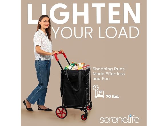 SereneLife Folding Shopping Cart Red