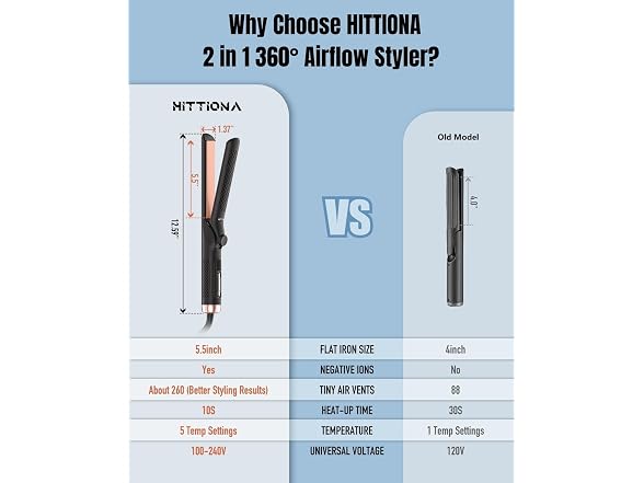 HITTIONA 360 Airflow Styler Curling Iron 2 in 1