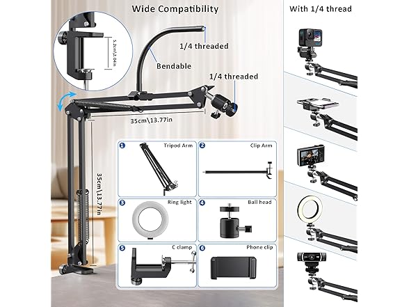 Overhead Phone Stand with Ring Light