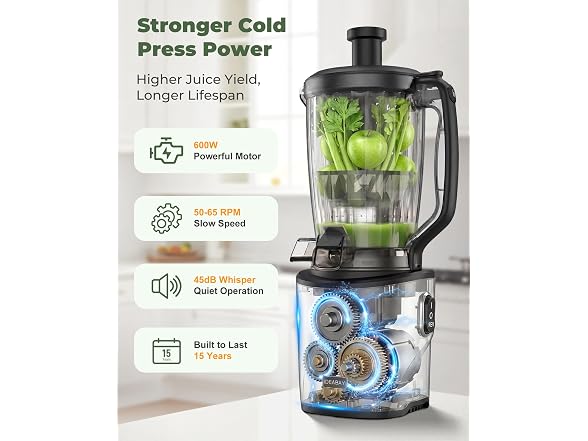 Cold Press Juicer Machine, 6.5" Wide Chute Masticating Juicer