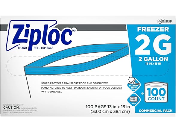 Ziploc Freezer Bags 2 Gallon, 100ct