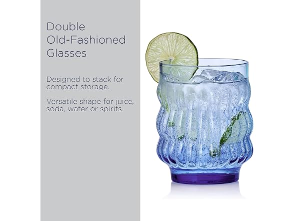 Mikasa Waves Colorful Optic Stackable Rocks Glasses, Set of 4