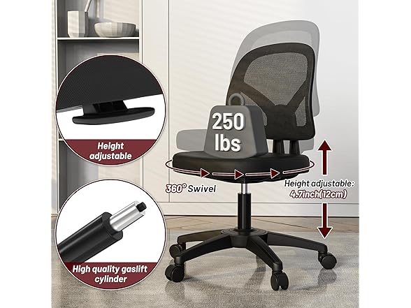 KOLLIEE Armless Mesh Office Chair