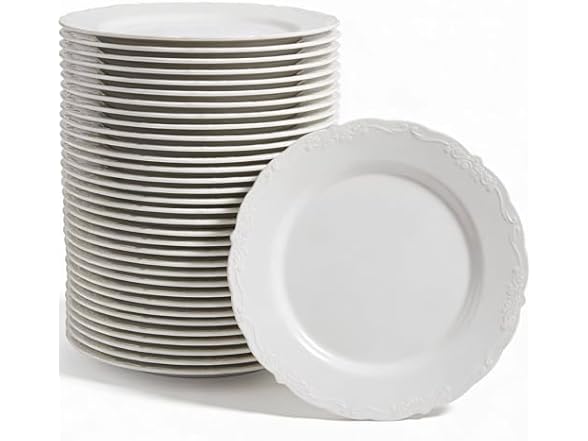 Fun Express Bulk Vintage Ivory Plastic Dinner Plates
