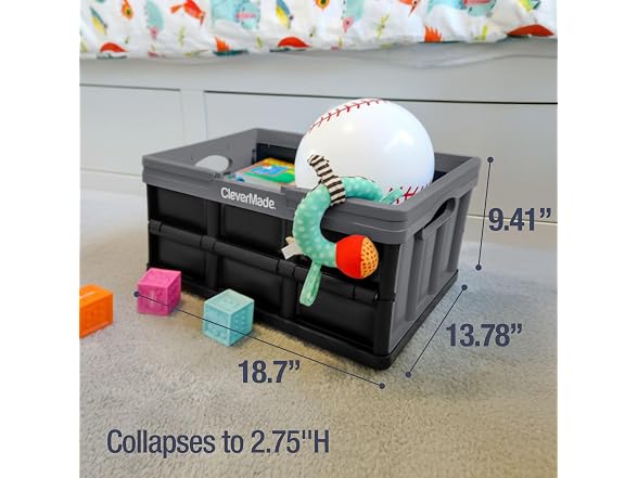 CleverMade Collapsible Shopping Basket 32L- Gray