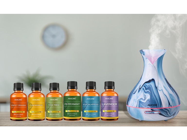 Hydro Dipped Ultrasonic Aromatherapy Diffuser with Essential Oils Set (7-Pack)