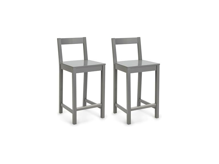 Amazon Basics Wooden Bar Stool with Backrest, Grey, Set of 2