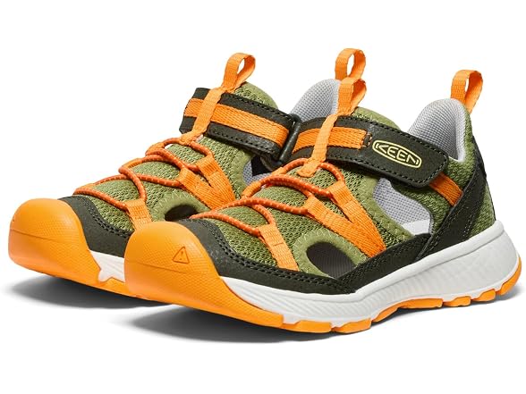 KEEN Unisex-Child Motozoa Breathable Comfortable Easy On Quick Dry Athletic Sandals, Forest Night/Bright Marigold, 8