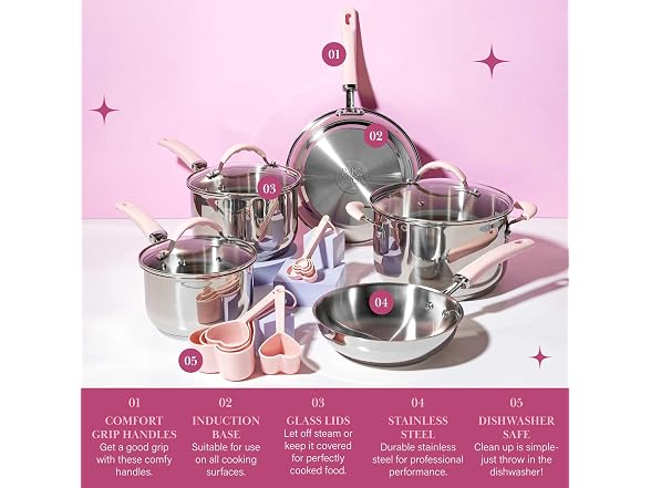 Paris Hilton Stainless Steel Pots and Pans Set 10PC