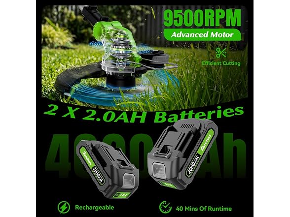20V Electric String Trimmer, 2X 2.0Ah Battery
