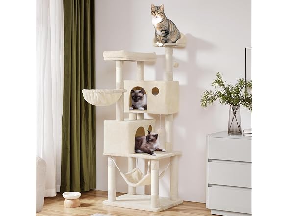 Yaheetech 64.5in Cat Tree for Large Cats, Beige
