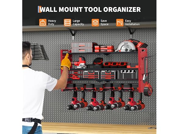 Takywep Heavy Duty Power Tool Organizer Wall Mount – 4-Layer