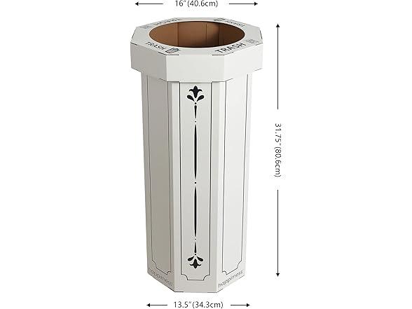 happimess HPM1301C-SET2 Fleur 25-Gallon Traditional Classic Disposable Corrugated Cardboard Event Trash Can and Recycling Bin for Home, Kitchen, Laundry Room, Bathroom, Bridal Ivory (Set of 2)