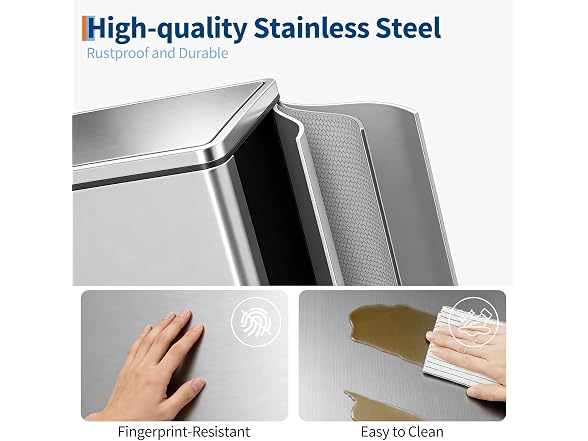 OUTLANE 60L Slim Stainless Steel Kitchen Trash Can
