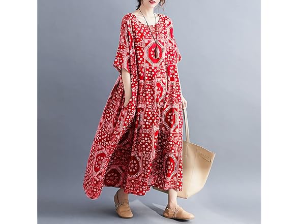 Versear Women (OS) Loose Cotton Rayon Dress Dress
