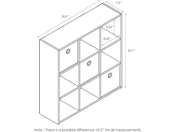 Furinno Simplistic 9-Cube Organizer with Bins