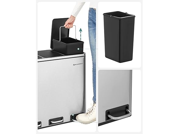 SONGMICS Trash Can, 3 x 4.8 Gallon Garbage Can