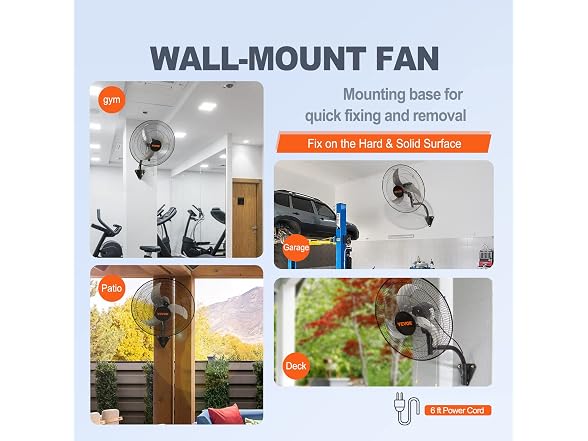 VEVOR Wall Mount Fan, 18 Inch, 3-speed