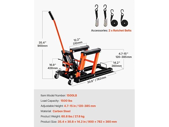 Steel Hydraulic Motorcycle Jack Stand, 1500 LBS