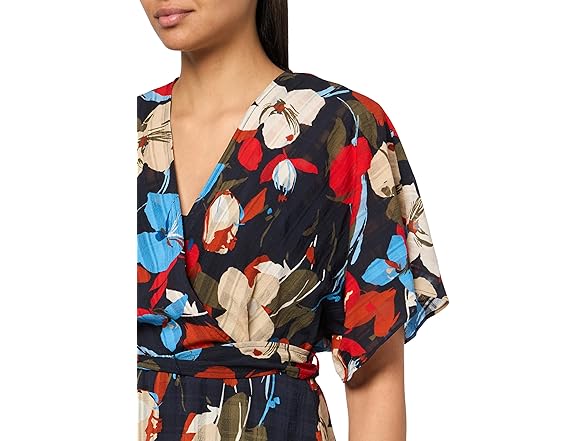 HALSTON H Womens SS V Neck Chiffon Dress