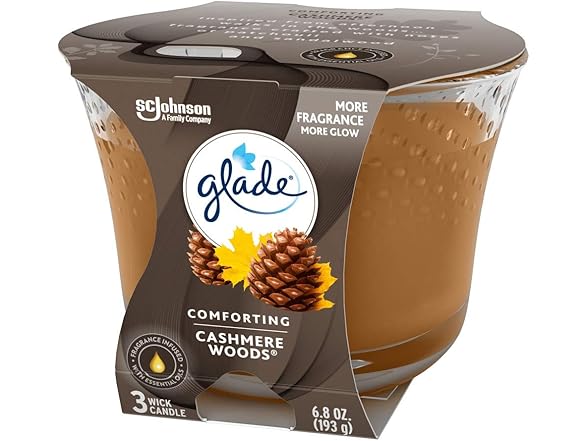 Glade Cashmere Woods 3-Wick Candle, 3 Ct