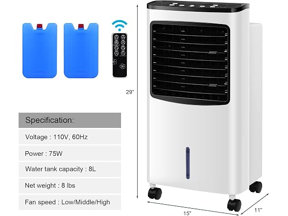PETSITE Portable Evaporative Air Cooler, 3-in-1 Oscillation