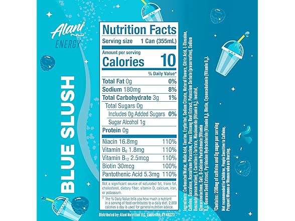 24PK Alani Nu BLUE SLUSH, Sugar Free, Low Cal