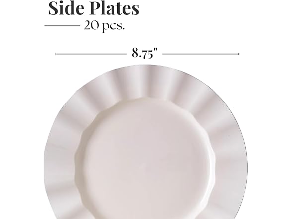 Silver Spoons Round Ivory Wavy Plastic Salad Plates - 8.75” (Pack of 20) 