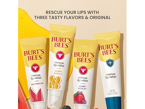 Burt's Bees Rescue Lip Relief, Honey Vanilla, Hydrating Lip Balm for Dry Cracked Lips, with Responsbily Sourced Beeswax and Shea Butter, 100% Natural Origin, 1 Squeezy Tube, 0.35oz - Gallery 9