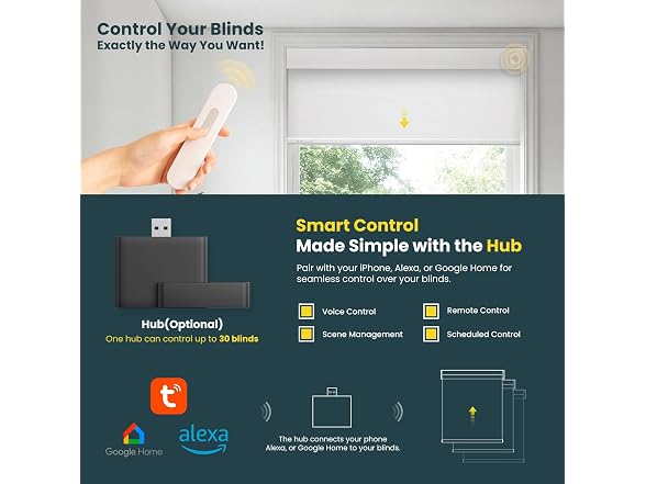 Smart Electric Windows Blinds White, 34" x 72"