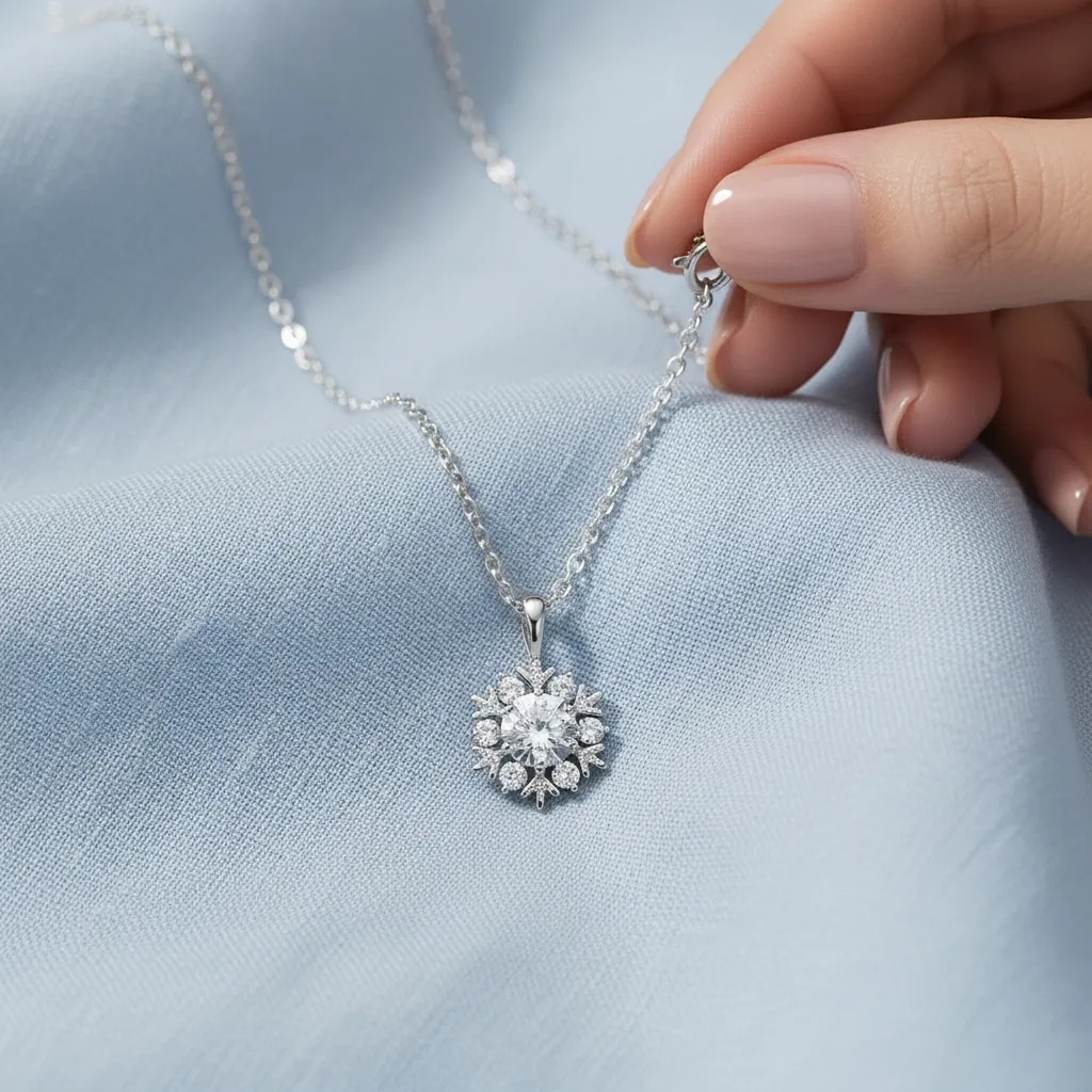 Moissanite Diamond Snowflake Necklace - Gallery 8