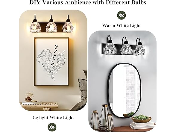 Yochoice 3-Light Bathroom Light Fixture w/Flower Glass