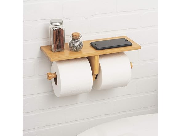 Natural Bamboo Double Dual Toilet Paper Holder