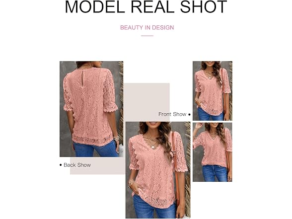 Shewin Women (M) Lace Tops Short Sleeve Shirts