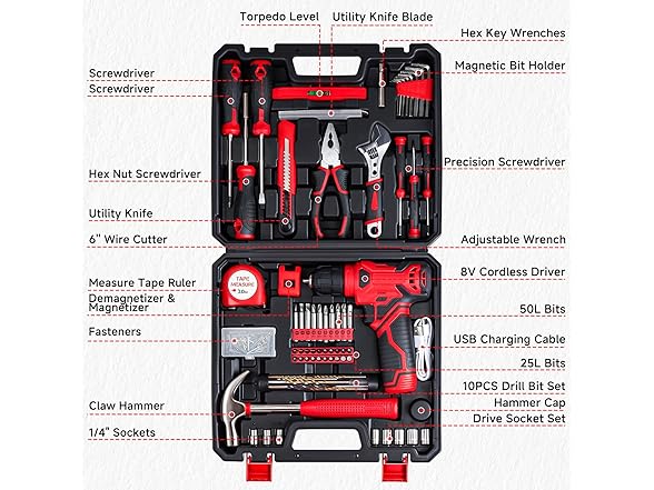 Prekull Tool Set with 8V Cordless Drill